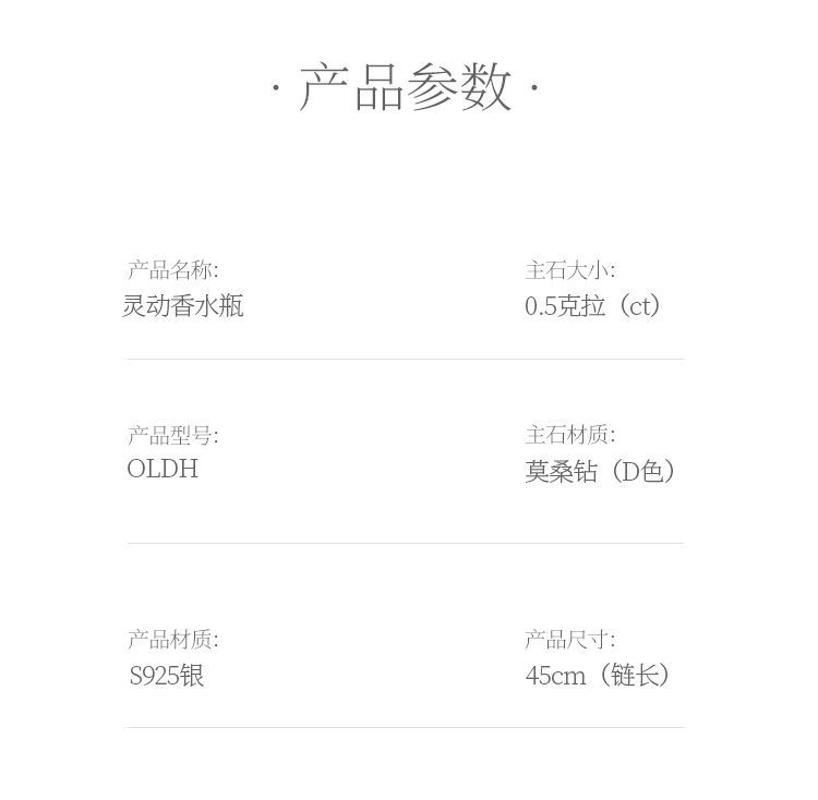 灵动香水瓶S925银镀白金莫桑钻项链50分D级 - 5